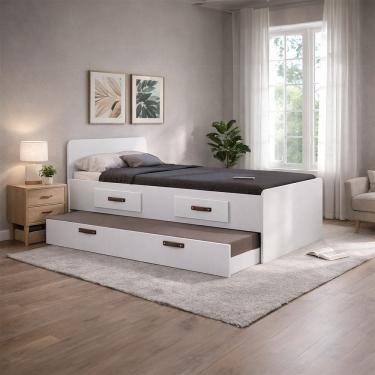 Imagem de Cama Solteiro com Gaveta e Cama Auxiliar Cindy Branco