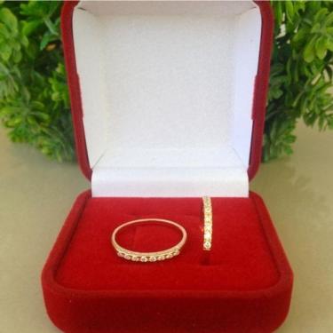 Imagem de Par De Aparadores Meia Aliança 7 Pedras Banhada A Ouro