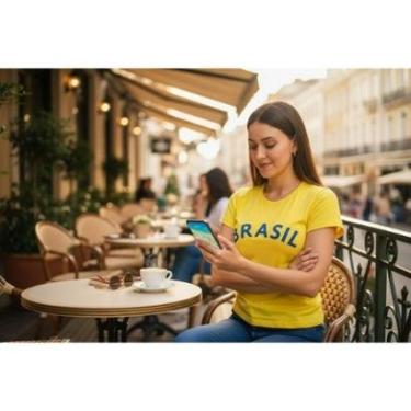 Imagem de Camiseta Feminina Casual Malha Algodão Brasil Moderna Confortável do P ao G1-Feminino