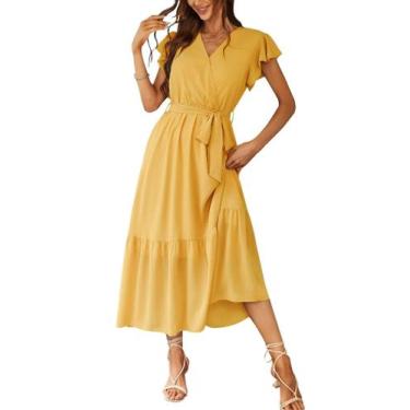 Imagem de Vestido PRETTYGARDEN Envelope Decote V Floral Babados Maxi G