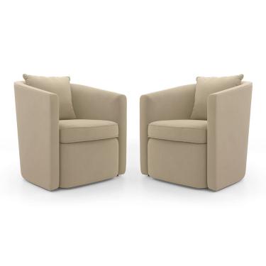 Imagem de Kit 02 Poltronas Decorativas Sala de Estar Aimê Veludo Bege - Abmaza