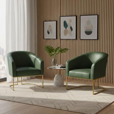 Imagem de Poltrona Sala Decorativa Kit 2 Stella Sintético Pu Verde D03 D'Rossi