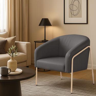 Imagem de Poltrona Sala Decorativa Stella Couro Sintético Grafite D'Rossi