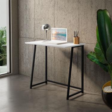 Imagem de Escrivaninha Dobrável Industrial Home Office Pé de Ferro Preto Tampo Branco para Estudo...