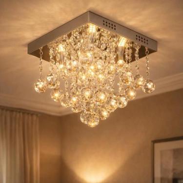 Imagem de Lustre Cristal Moderno 30x30cm Elegante Para Sala e Quarto - NJ ONLINE