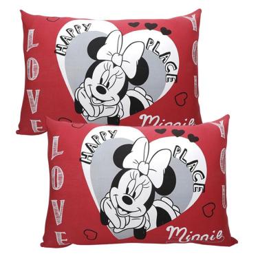 Imagem de Par de Fronha Minnie Lovers Malha 100% Algodão 48cmx68cm 2 Peças Branco Disney Portallar