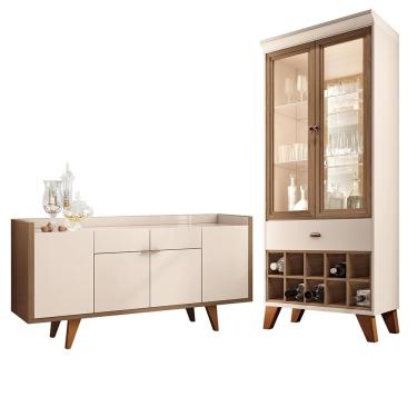 Imagem de Conjunto Cristaleira Adega e Buffet Ópera-Melodia G26 Off White-castanho 6 Lugares Gran Belo
