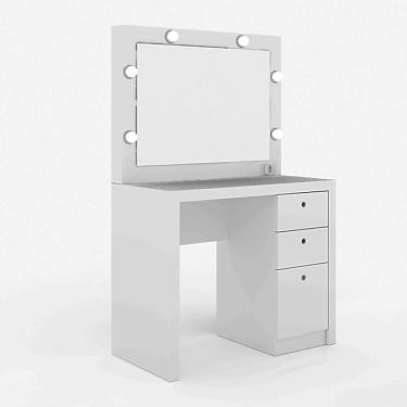Imagem de Penteadeira para Quarto Decorativa PE2010 MPD 3 Gavetas com Espelho Iluminado MDF MDP Branco Gran Belo