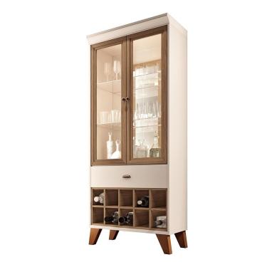 Imagem de Cristaleira Bar e Adega Ópera G26 2 Portas 2 Prateleiras MDP e MDF 76cm Off White e Castanho Gran Belo
