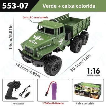 Imagem de Caminhão Militar RC Em Escala 1:16 Em Liga De Alumínio 24G Com 6 Rodas