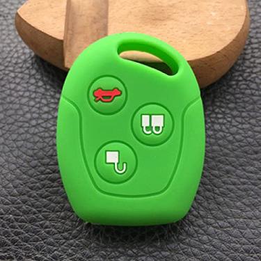 Imagem de YJADHU Capa de silicone masculino feminino para chave de carro Shell de 3 botões para chave remota, adequado para Ford Focus Mondeo Festiva Fato de fusão Fiesta Ka, verde