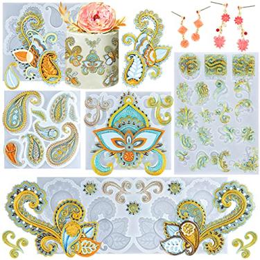 Imagem de Molde de silicone de renda Paisley para folhagem e samambaias para fondant, borda de bolo, decoração de cupcake, fundição de resina epóxi, artesanato de cera de sabão