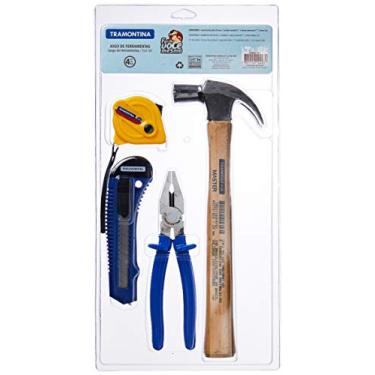 Imagem de Tramontina 43409101, Kit de Ferramentas 4 Peças Contem 1 Martelo, 1 Estilete, 1 Alicate, 1 Trena