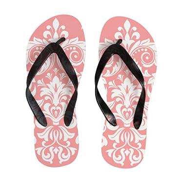 Imagem de Chinelo feminino fino rosa pastel branco floral verão praia sandália confortável viagem para mulheres e homens, Multicor, 4-5 Narrow Women/3-4 Narrow Men