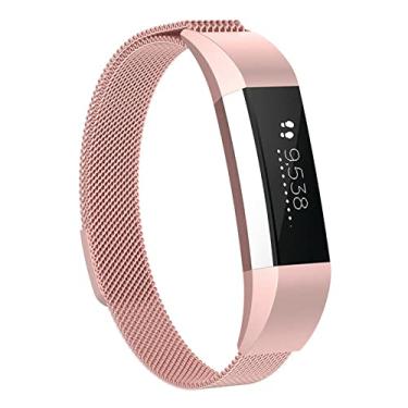 Imagem de LAREDTREE Pulseiras de metal compatíveis com Fitbit Alta/Fitbit Alta HR, pulseira magnética ajustável de malha de aço inoxidável respirável para mulheres e homens (rosa rosa)