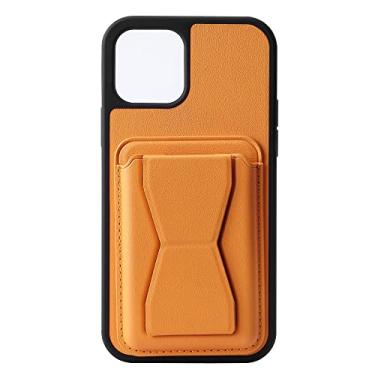 Imagem de Capa de cartão de inserção de suporte de PU de cor sólida para iPhone 13 12 11Pro Max Mini X Xs XR 7 8 Plus SE2020 Capa de telefone dobrável à prova de choque, amarela, para iPhone 11 Pro
