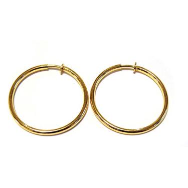 Imagem de Brincos de encaixe de 5 cm banhados a ouro brilhante redondo brincos de argola hipoalergênico