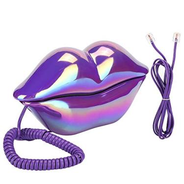 Imagem de Richer-R Telefone com fio, telefone criativo lábios roxos galvanizado desktop telefone fixo para escritório em casa, lindo telefone fixo roxo perfeito para decoração de casa