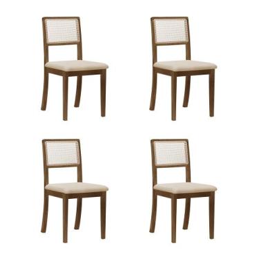 Imagem de Kit 4 Cadeiras De Jantar Palha Estofadas Veludo Bege Em Tela Sextavada