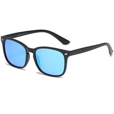 Imagem de DUSHINE Óculos de sol polarizados para mulheres, estilo retrô clássico, proteção UV400, Armação preta fosco/lente espelhada azul, normal