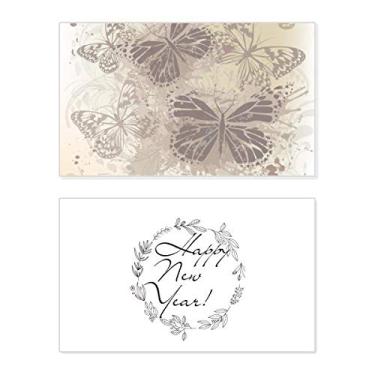Imagem de Papel de parede elegante, vintage, cinza, borboleta, ano novo, festival, cartão de felicitações, mensagem de abençoar presente