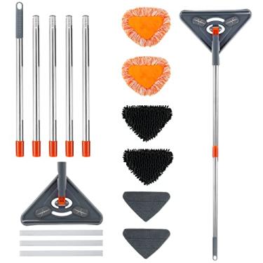 Imagem de Esfregão de limpeza de parede com cabo ajustável de 215 cm, esfregão de limpeza de teto com 6 panos substituíveis de esfregão rotativo de 360°, limpador de poeira de teto reutilizável, ferramenta de limpeza de rodapé para uso seco e úmido para parede de janela