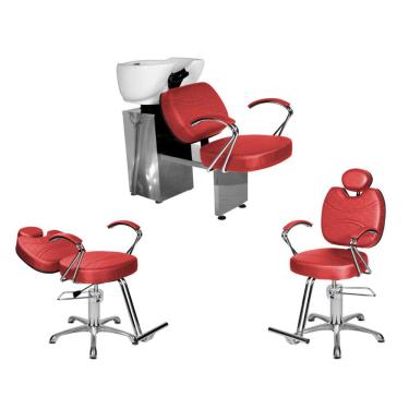 Imagem de Kit Salão Topázio 1 Cad Fixa + 1 Recl Base Estrela + Lavatório Vermelho