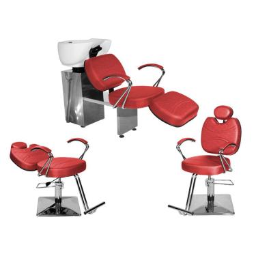Imagem de Kit Salão Topázio 1 Fixa + 1 Recl Base Quadrada + Lavatório C/Ap Vermelho