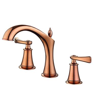 Imagem de Torneira de lavatório torneira de banheiro ampla torneira de pia de 3 furos misturadora quente fria ouro rosa ouro torneira de água, ouro rosa