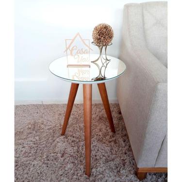 Imagem de Mesa Lateral Tampo Espelhado 60x40cm Pés Palito Casa Uai Branco