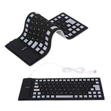 Imagem de Teclado Dobrável de Silicone, 85 Teclas Silenciosas de Silicone Macio USB Com Fio à Prova D'água Rollup Teclado para PC de Mesa, Notebook, Laptop (Preto)