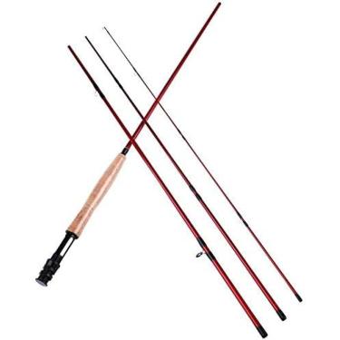 Imagem de Vara De Pesca Com Mosca De Alto Desempenho 4 Peças De Ação Rápida IM8 Fibra De Carbono Com Mosca Vara De Pesca Para Pesca Em Água Doce-preto. Vara De Pesca E Molinete Giratório,Vermelho,Pleasant63