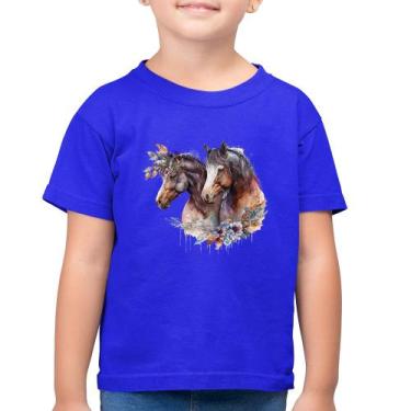 Imagem de Camiseta Algodão Infantil Casal De Cavalos E Flores - Foca Na Moda