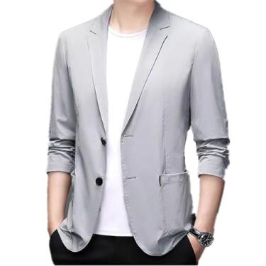 Imagem de Modelos leves de verão de roupa de sol casual stretch casual terno único jaqueta gelo seda terno masculino tops, Cinza, 3X-Large