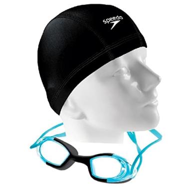 Imagem de Kit Natação Speedo Óculos Mariner + Touca Xtrafit Tecido (Preto/Azul)