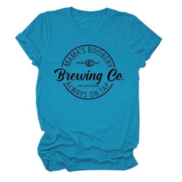 Imagem de Camisetas Mamã's Boobery Brewing Go Always On Tap Camiseta feminina com slogan divertido pulôver de amamentação humor top dia das mães, Azul lago, P