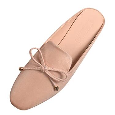 Imagem de CsgrFagr Sapatos rasos femininos de camurça na primavera e no verão sandálias modernas com laço sapatos casuais para mulheres sem cadarço, rosa, 7