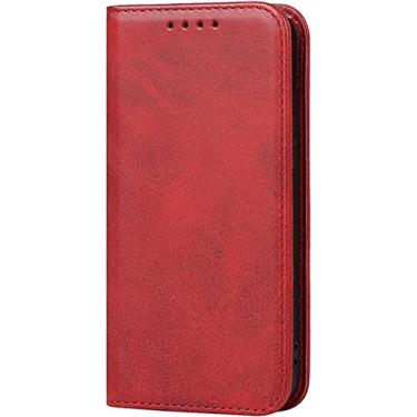 Imagem de MURVE Capa de telefone em concha [suporte para cartão], para Apple iPhone 12 Pro Max (2020) 6,7 polegadas imitação de couro Folio Kickstand Case Wallet (Cor: vermelho)