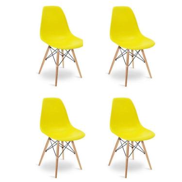 Imagem de Kit 04 Cadeiras Eiffel Charles Eames Base Madeira Sala de Jantar Amarelo - SSX Multicoisas