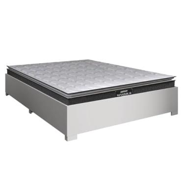 Imagem de Cama Box Casal Desmontável com Colchão Molas Ensacadas Pillow Maximus 138x188x59cm Cinza/Branco Gazin - Suporta 120kg Por Pessoa