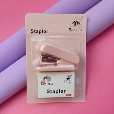 Imagem de Mini Grampeador de Papel com Extrator e Caixa com 320 Grampos - 1 Unidade (Rosa)