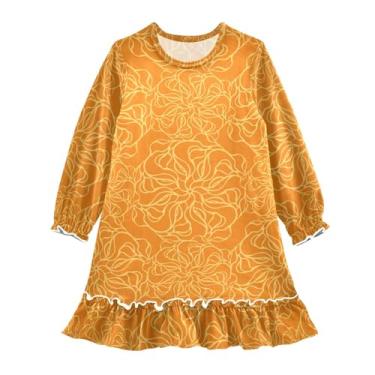 Imagem de GuoChe Pijama para meninas, dia dos namorados, flores estilizadas, laranja, camiseta para noite de princesa, 3-10 anos, Flores estilizadas para o Dia dos Namorados laranja, 5-6 Years