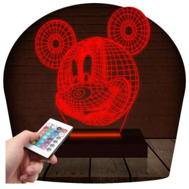Imagem de Luminária Led Abajur  3D  Mickey Disney  16 Cores + Controle Remoto -