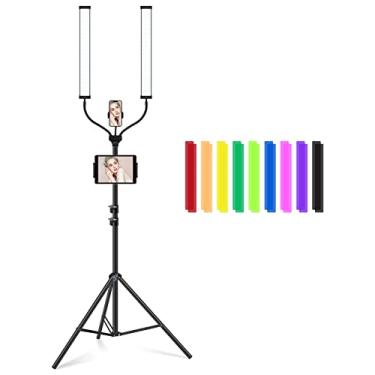 Imagem de QEUOOIY Varinha de luz de vídeo LED com suporte, kit de iluminação portátil para fotografia de estúdio 2300-7500K, adaptador de energia de 30 W com tripé e controle remoto de 81 cm a 199 cm para
