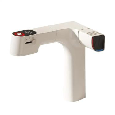 Imagem de Torneira de lavatório torneiras de banheiro purificadas, torneira de filtro de água de puxar torneira misturadora de lavatório, torneira de latão de temperatura LED (cor: torneira branca)