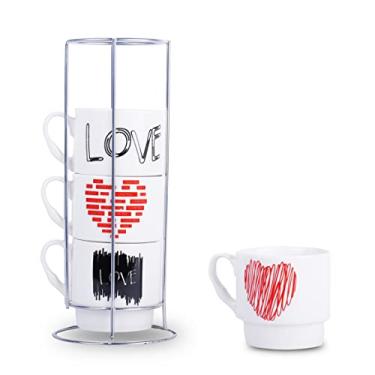 Imagem de Xícaras de café empilháveis de 325 ml com suporte Love Designs - Conjunto de 4