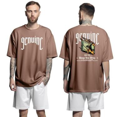 Imagem de Camisa Camiseta Oversized Streetwar Genuine Grit Masculina Larga 100% Algodão 30.1 Always Make Money - Marrom - G