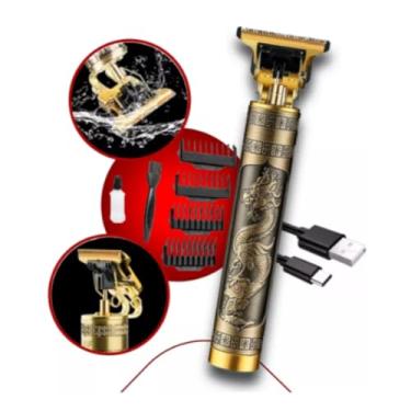 Imagem de Máquina Profissional Dragão Acabamento Sem Fio Cabelo Barba Pezinho Personalizada Com Limitador de Lamina Ajustável Recarregável 4 Pentes Óleo Escovinha Kit Conjunto Aparador Acabamento Premium Luxo Top