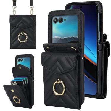 Imagem de Asuwish Capa de celular para Motorola Razr 40 Ultra/Moto Razr Plus 2023 com anel de bloqueio de RFID, alça de pulso transversal, suporte para cartão de crédito, bolsa para celular Razr+ + 5G XT2321-3