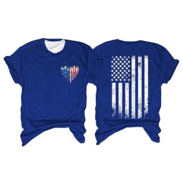 Imagem de Camiseta feminina com bandeira da América, roupa do quarto de julho, roupa do Memorial Day, camiseta patriótica feminina de manga curta, #4 - Azul, 3G